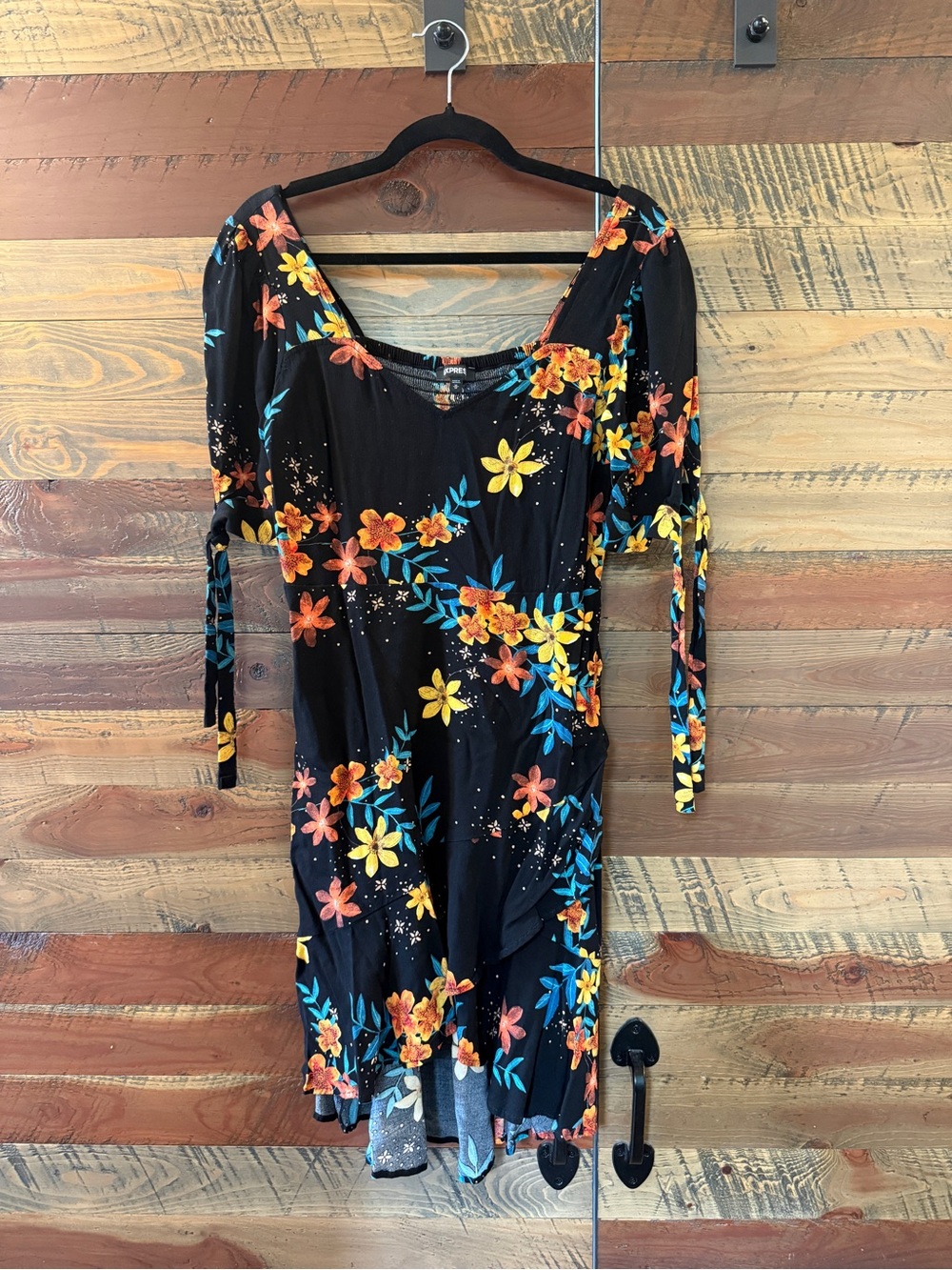 Express Black Mini Dress with Yellow & Orange Floral Print